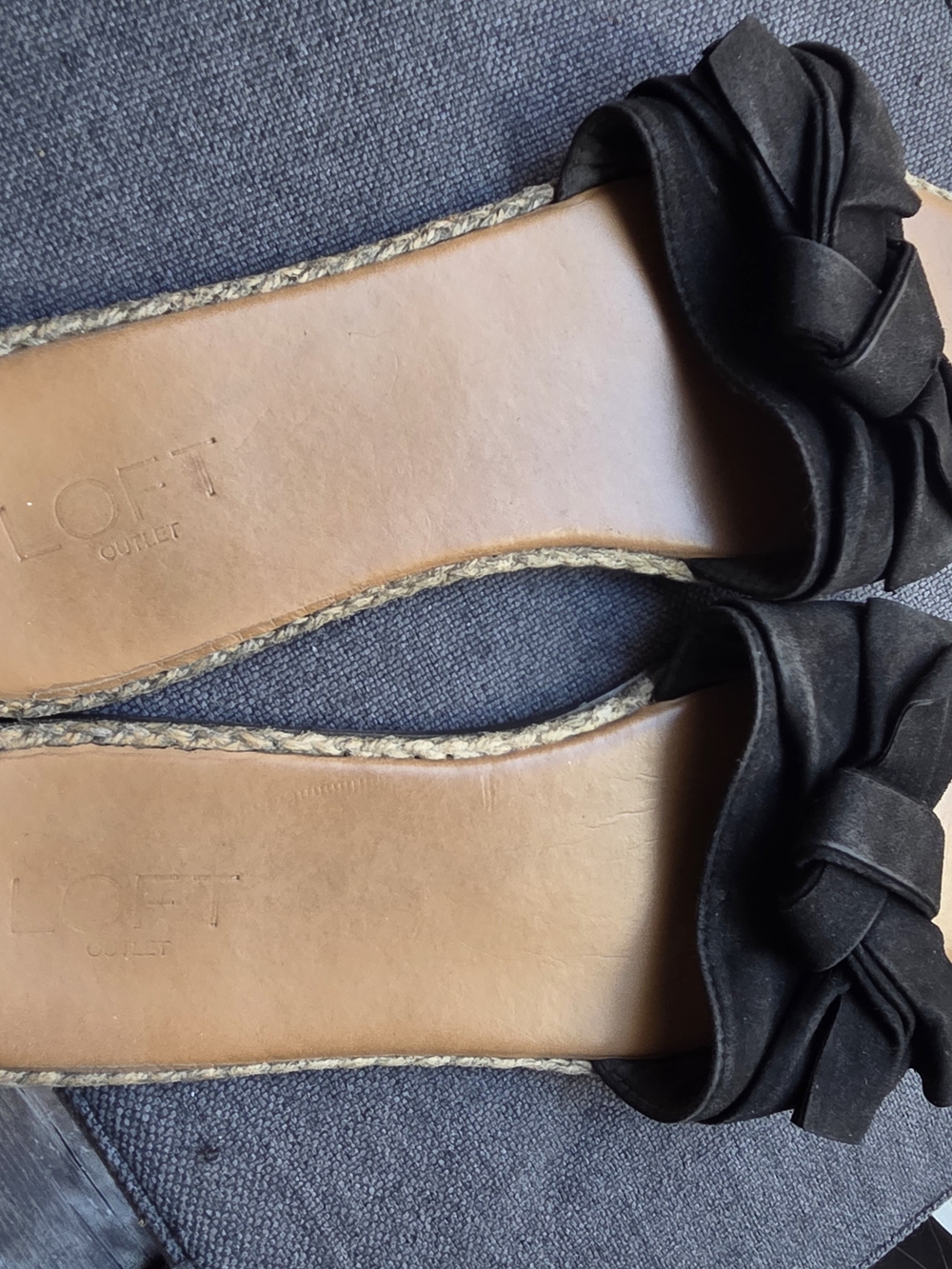 LOFT Black Bow Espadrille Slide Sandals with Jute Trim